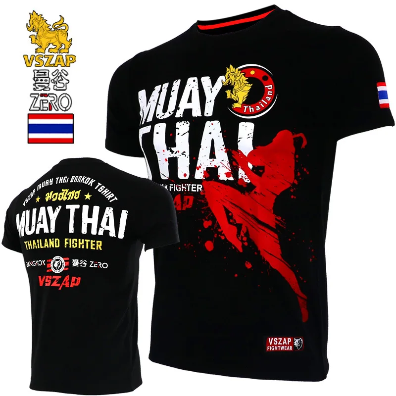 VSZAP Boxing MMA T Shirt High Jump Kick Fitness Gym Muay Thai Training Fighting Wear Martial Arts Jiu Jitsu Kickboxing Rashguard