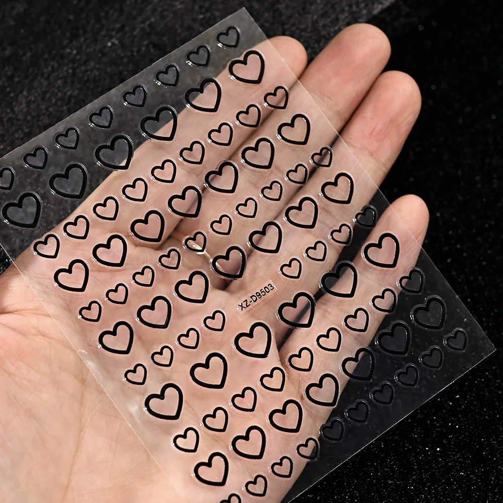 8 stks 3D Romantische Holle Liefde-Themed Nail Decals Hartvormige Nail Art Stickers Franse Lijn Sweetheart Valentijnsdag Nail Decor