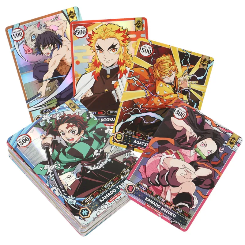 50PCS Demon Slayer Cards English Version SSR Card Ultra Rare Card Tanjirou Kamado Nezuko Character Collection Card