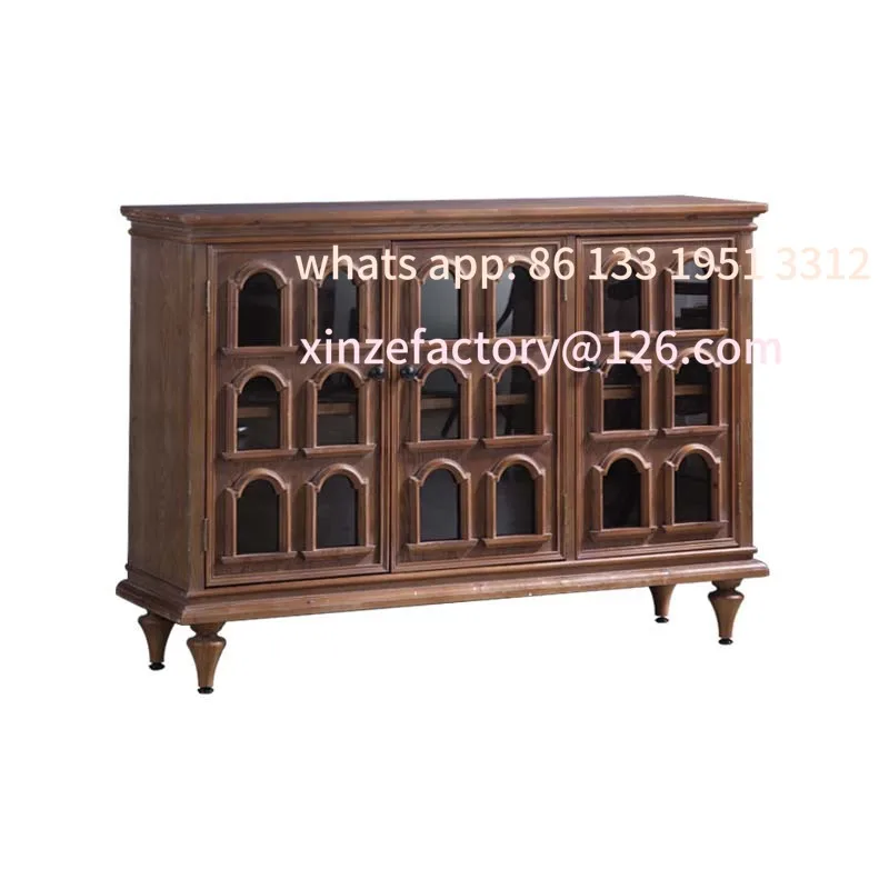 

Customizable antique study decorative locker glass door dust cabinet walnut color