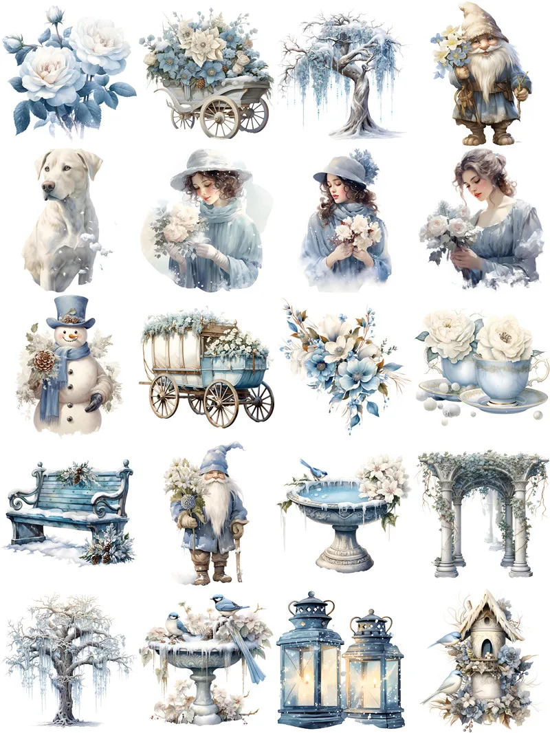 20Pcs/Pack Winter Blue Garden Sticker DIY Craft Scrapbooking Album Junk Journal Decorative Stickers