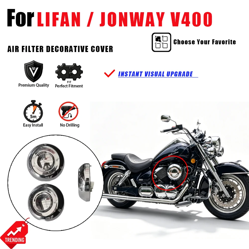Cubierta de Filtro de Aire para Lifan Jonway V400, Estilo Harley Fat Boy, Protector Decorativo, Accesorios para Moto, Filtro de Aire, Piezas Modificadas para Moto