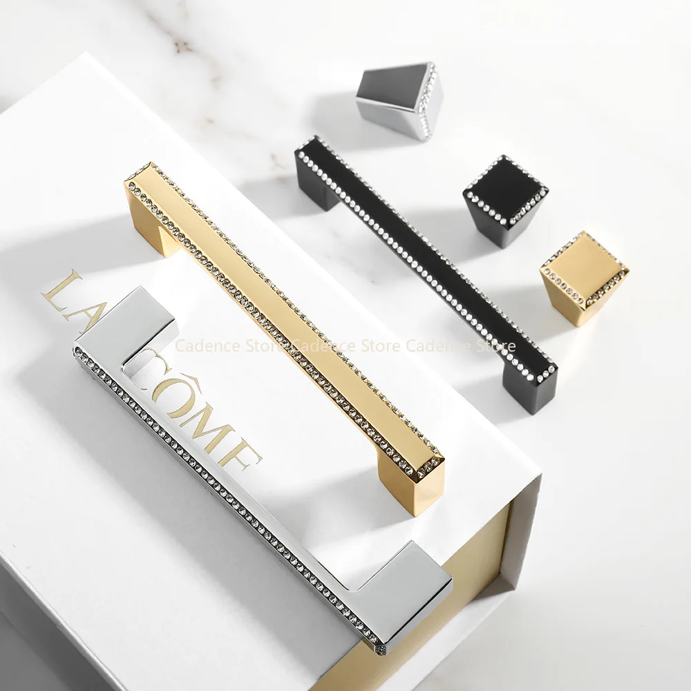 Diamond Crystal Handles for Cabinets and Drawers Modern Black Furniture Handles Wardrobes Door Pulls Dresser Knobs Hardware