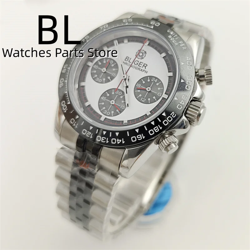 Top Brand Luxury 39mm VK63 Men\'s Sports Quartz Watch Black Silver Stainless Steel Case Sapphire Crystal Chronograph Reloj Hombre