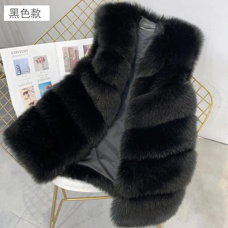 New Luxury Faux Fox Fur Vest Women Furry Short Faux Fur Vests Coat Fur Gilet Fourrure Autumn Winter Overcoat