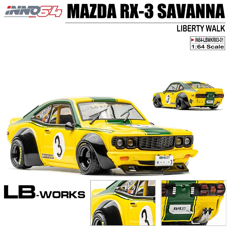 Inno 1/64 Mazda Rx3 Savanne Liberty Walk Legering Motorvoertuig Diecast Metalen Model Geschenken