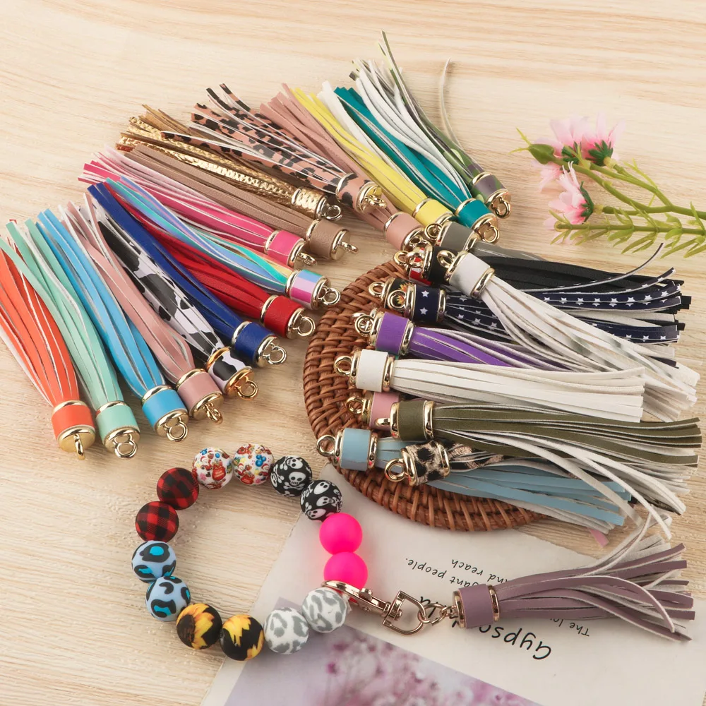 2pcs Faux Leather Keychain Tassels Bulk Colored Tassel Pendants Crafts For Keyring Jewellery Making DIY Keychains Supplies