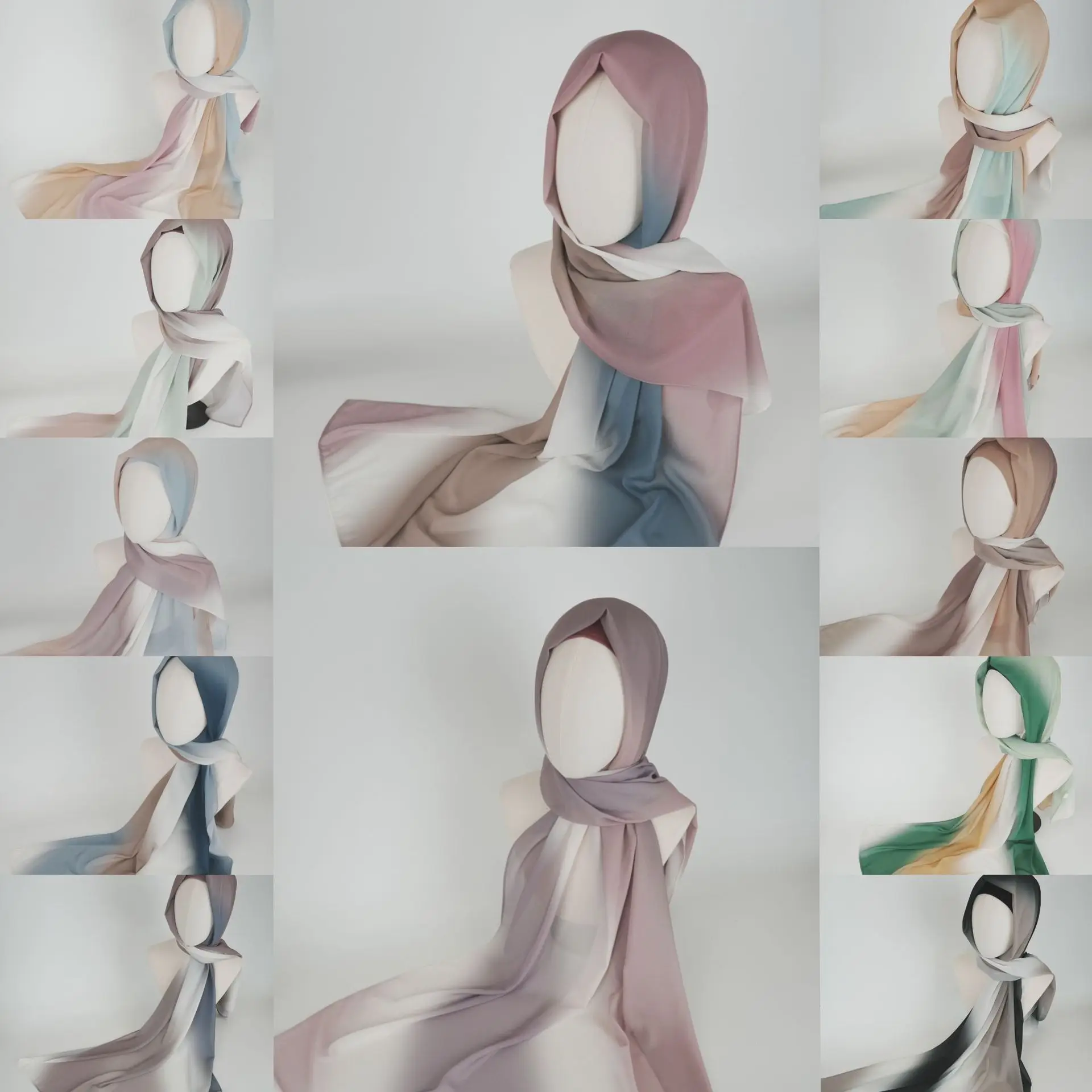 New Tie-dyed Chiffon Hijabs For Women Scarf Plain Shawls Wrap Musulman Ombre Sunscreen Headscarf Islam Turban Headband Scarf
