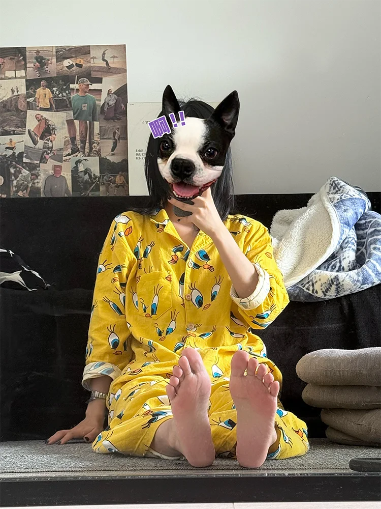 

Очаровательный женский комплект из комбинезона желтого цвета Du с героями мультфильмов, длинные брюки, верхняя одежда, домашняя одежда, новинка 2024, осень-зима, Thiened из полиэстера