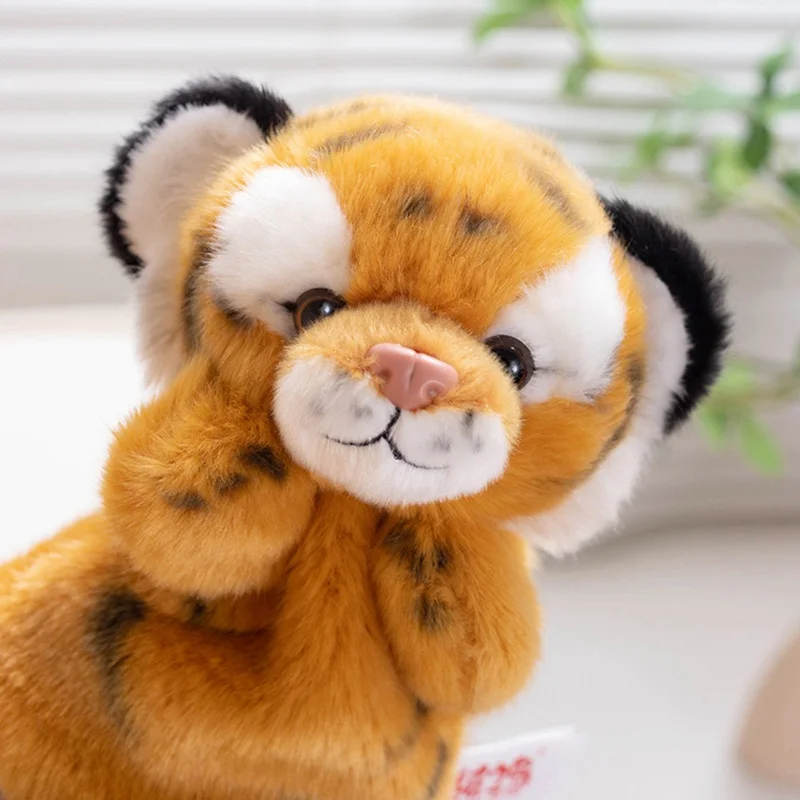 Soft Tiger Hand Puppets White Yellow Plush Toys Birthday Gift Stuffed Animals Game for Girls Baby Children Bedtime Story Props