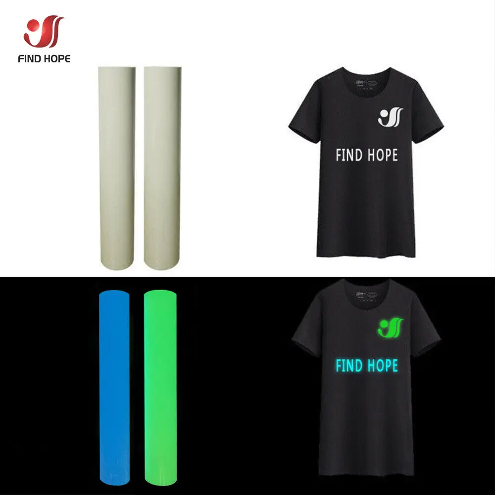 7.8in x 19in Luminous Heat Transfer Vinyl Film Iron on T-shirts Glow in the Dark HTV Printing Clothes Textiles Decor For cut