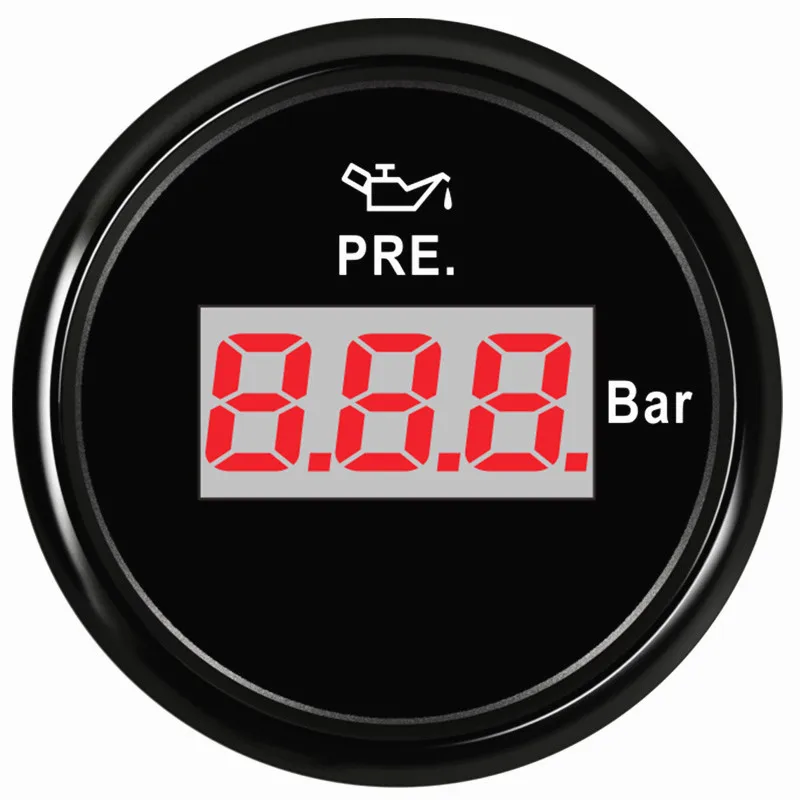 Auto Digital Oil Pressure Gauges Modification Boat 52mm 0-10Bar Show Oil Pressure Meters 10-184ohm Input Signal Red Backlight