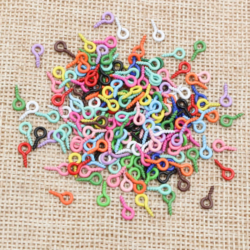 200pcs 8x4mm Small Tiny Mini Eye Pins Eyepins Hooks Eyelets Screw Threaded 13Colors Clasps Hooks DIY Jewelry Making Accessories