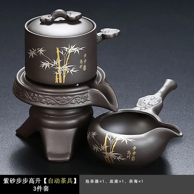 Purple Clay Automatic Creative Stone Mill Rotating Lazy Tea Brewer Step Up Teapot High-end Complete Set