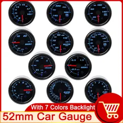 HD 52mm 7 Colors Boost Gauge Water Temp/Oil Temp/Oil Pressure/Voltmeter/Air Fuel Ratio/EGT/Tachometer RPM Car Gauge + Gauge Pods