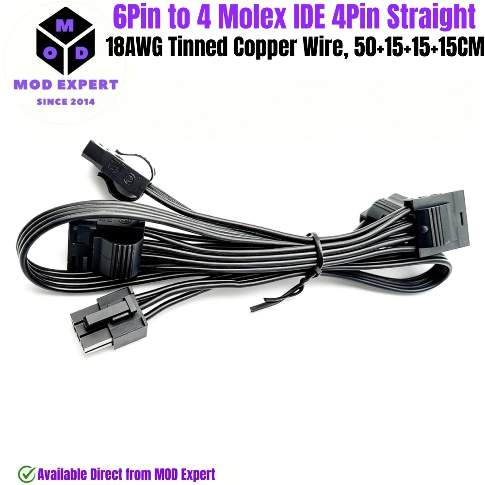 

6Pin to 4x Molex IDE 4Pin Straight, Peripheral PATA Power Cable for Corsair SF750, SF600, SF450, SF Series Type 4 Modular Powers