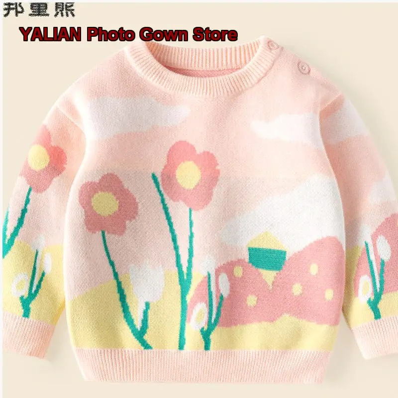 Girls Pullover Sweater Baby Girl Autumn Spring Round Neck Knit Top Solid Color Soft Base Layer Top Kids