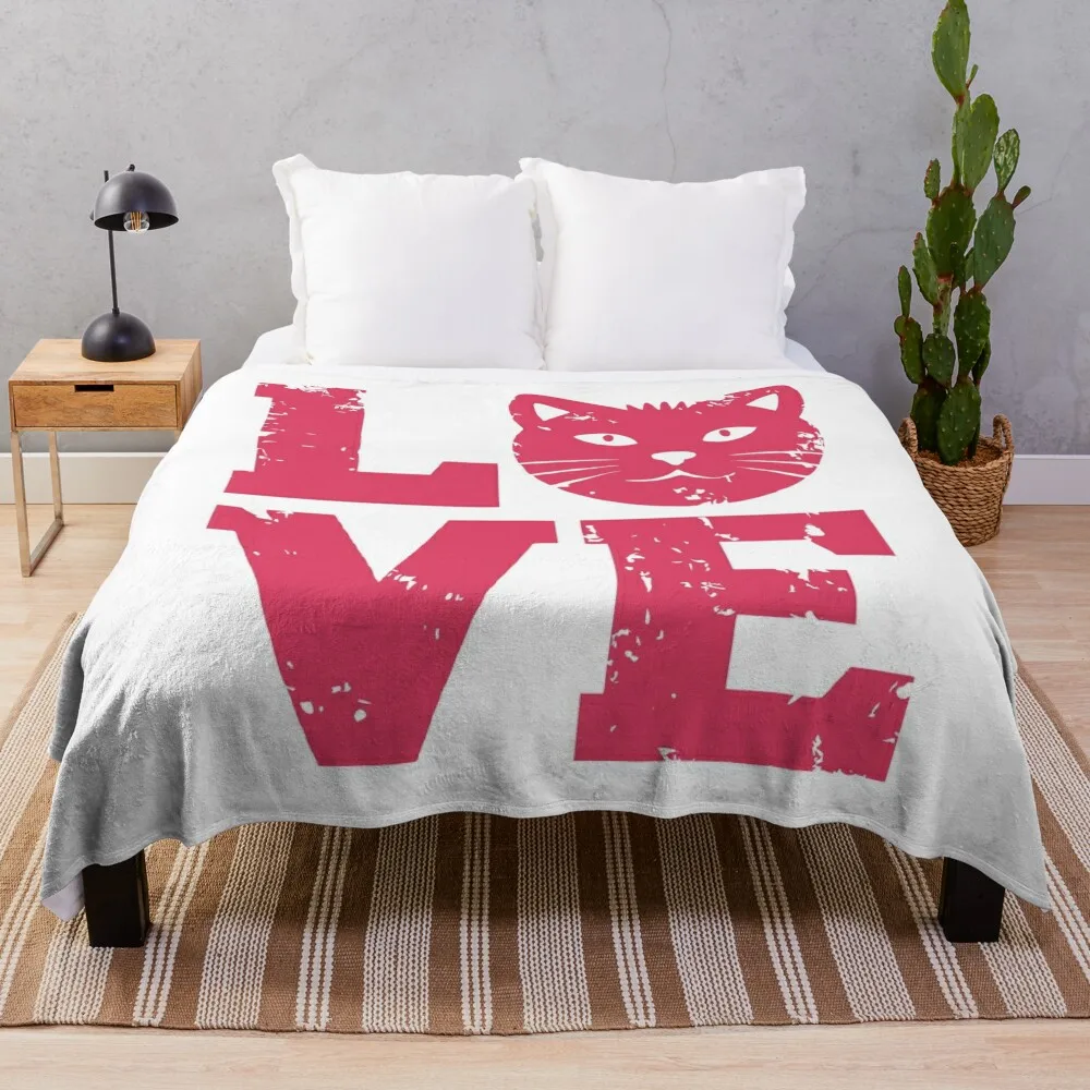 

Love Cat Throw Blanket Sofa Quilt Blankets For Sofas funny gift Flannels Blankets