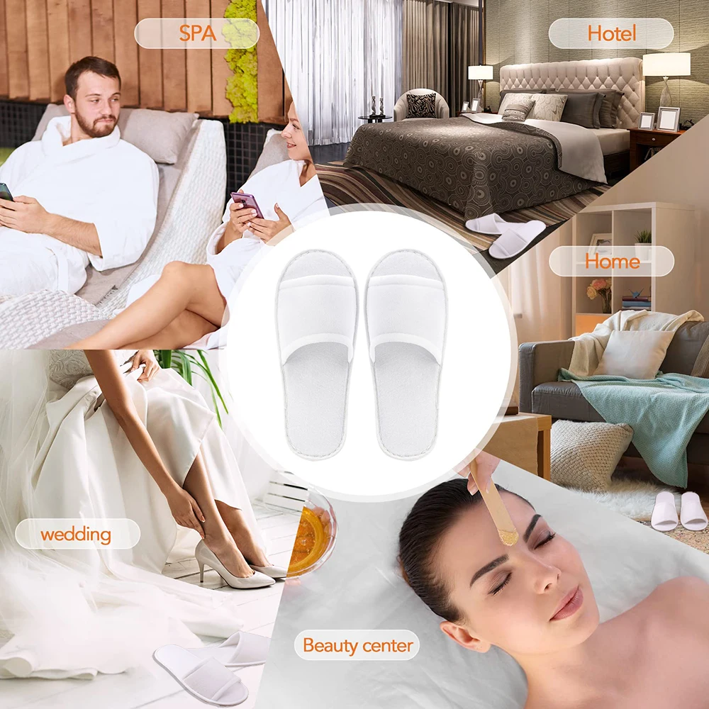 20-200Pairs Open Toe Disposable Slippers for Guests White House Guest Slippers Non-Slip Hotel Slippers Unisex Spa Slippers