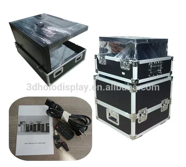 Incrível caixa de holograma 3D full HD de 22 polegadas e 3 lados Dreamoc Hologram Showcase vem com Flight Case