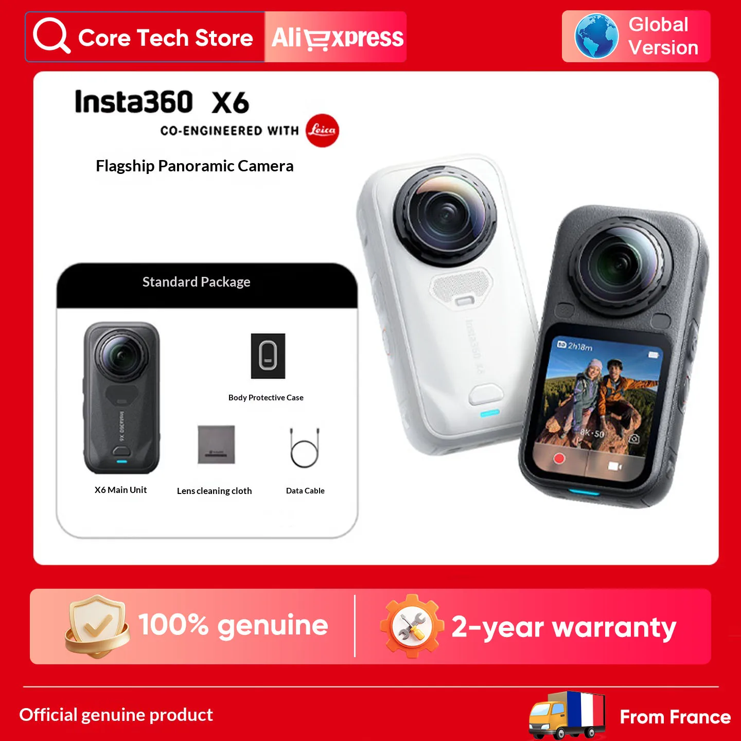 Insta360 X6, videocamera d’azione a 360 gradi, video in 8K, doppio sensore quadrato personalizzabile da 1/1,1", tripla scheda AI, obiettivo intercambiabile 2.0, fino a 140 minuti di registrazione in