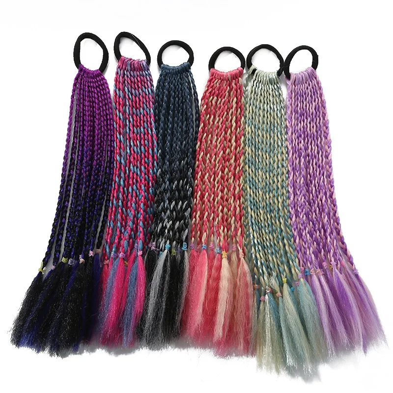 1 PCS New Girls Dirty Braids Colorful Twist Tie Wigs Ponytail Headbands Rubber Bands Princess Headwear Kids Hair Accessories