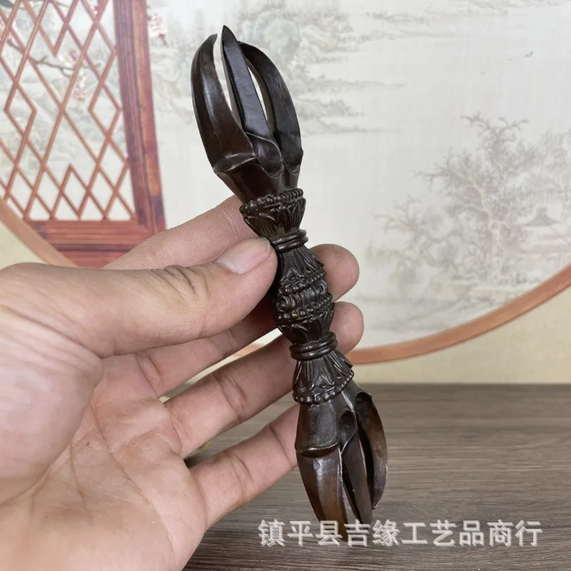 Three-pronged Vajra Antique Collectible, Antique Alloy Vajra Three-pronged Staff, Desktop Decoration Ornament