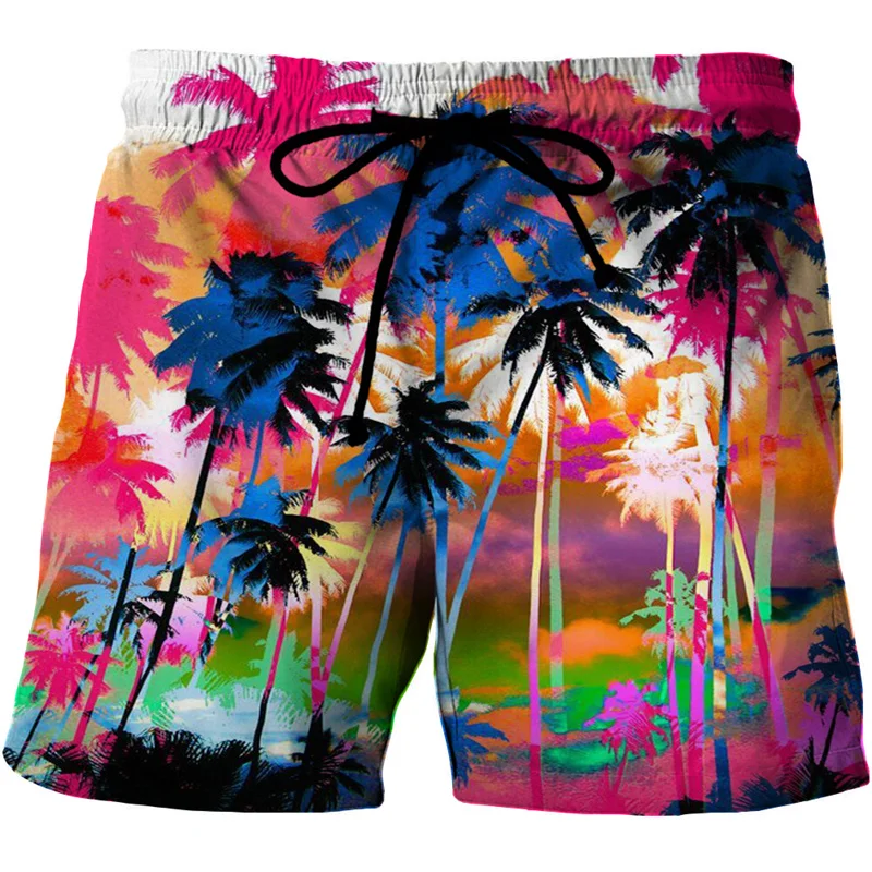 Fashion Men's Graffiti Coconut Palm Tree 3D Pattern Men's Beach Shorts Hawaii Beach Vacation Pool Party Men's Swim Trunks Shorts