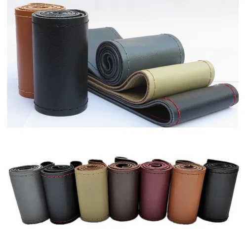 Protector para volante de coche, trenza de cuero genuino DIY en el volante con hilo de agujas 42 45 47 50CM para camión y autobús