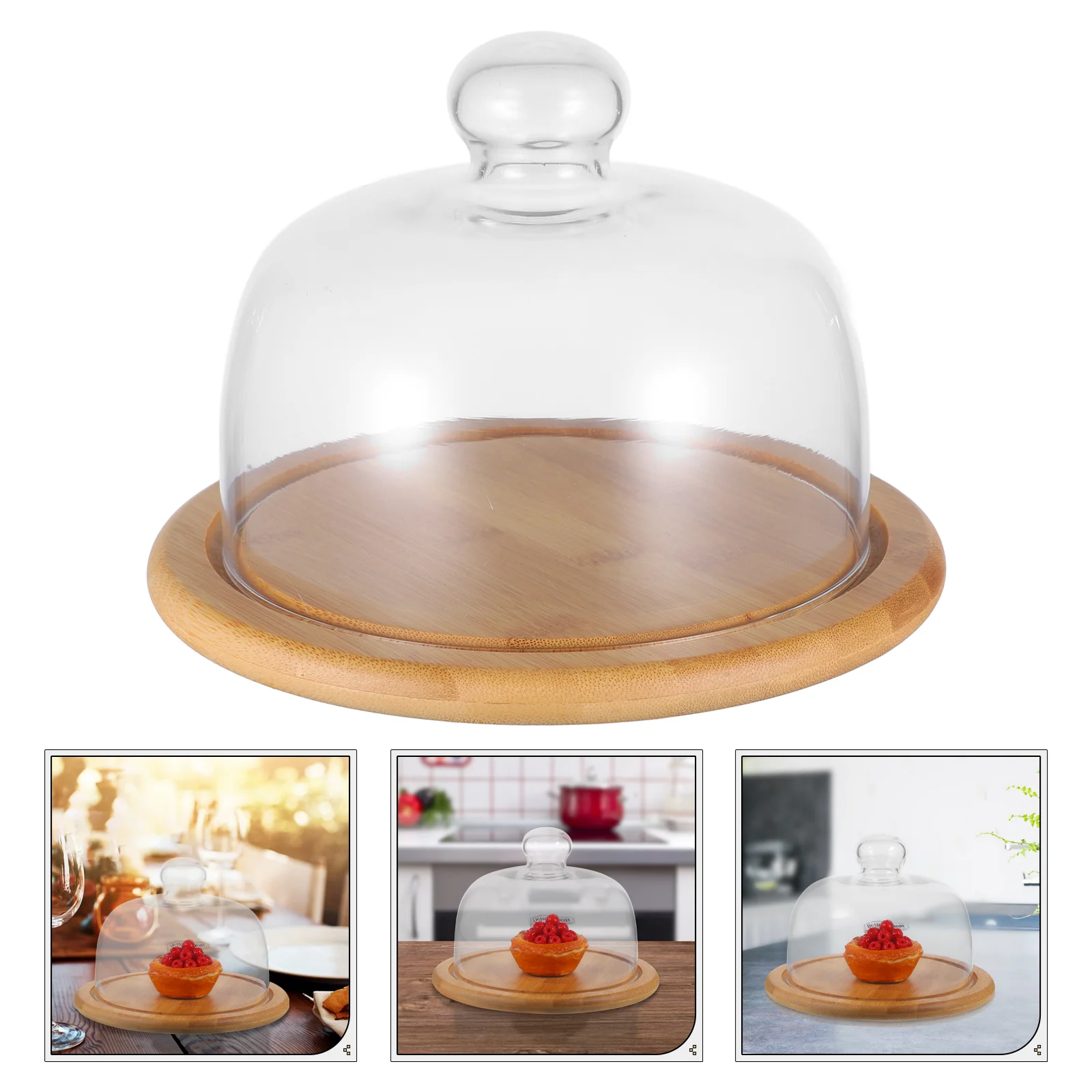 

Cake Stand with Dome Display Tray Holder Lid Practical Glass Stable Food Plate Round Pans