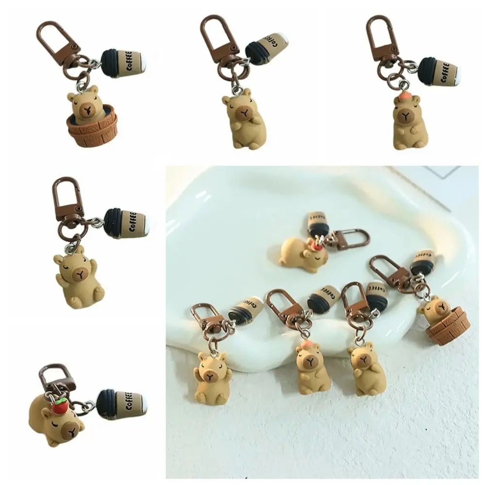 Creative Resin Kapibala Key Chain Bag Charm Collection Capybara Phone Pendant Cartoon Ins Capybara Car Key Ring Female Lady Girl