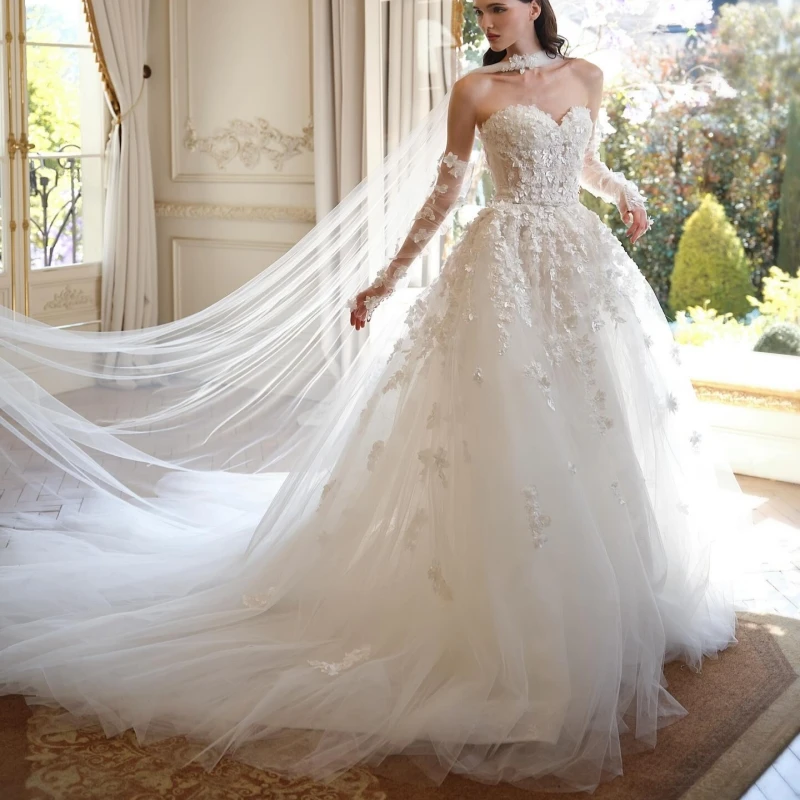 

Luxury White Dubai Arabic Mermaid Wedding Dresses Applique Flower Beading Tull Court Train Wedding Dress Bridal Gowns