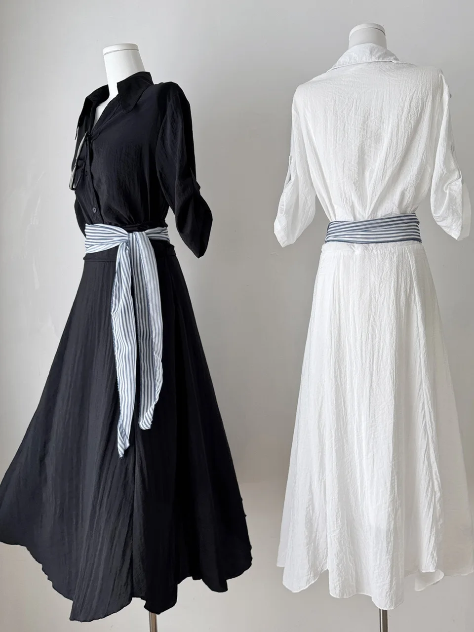 Women's Autumn High Waist White irt And Skirt Set Single Button Flip Collar Top And A-Line  Skirt Two-Piece Ensemble