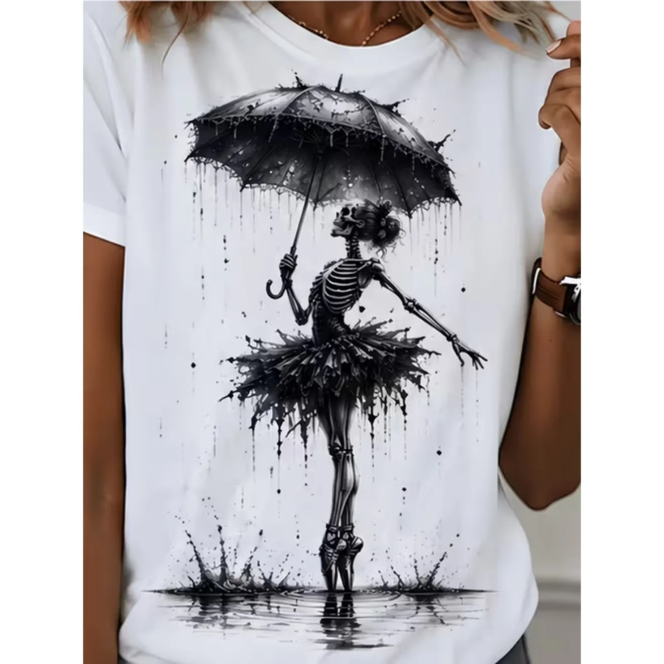Camiseta gótica para hombre y mujer, 100% adecuada para uso informal, camiseta de manga corta con cuello redondo para Halloween, con diseño de tutú negro, lavable a máquina, diseño de bailarina de ballet, atuendos para el año nuevo