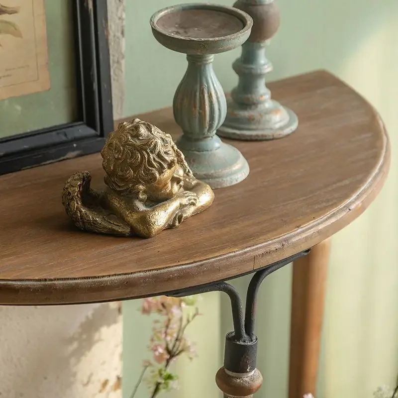 H1 semicircular entrance table antique wrought iron shelf retro style balcony curved old flower stand entrance table
