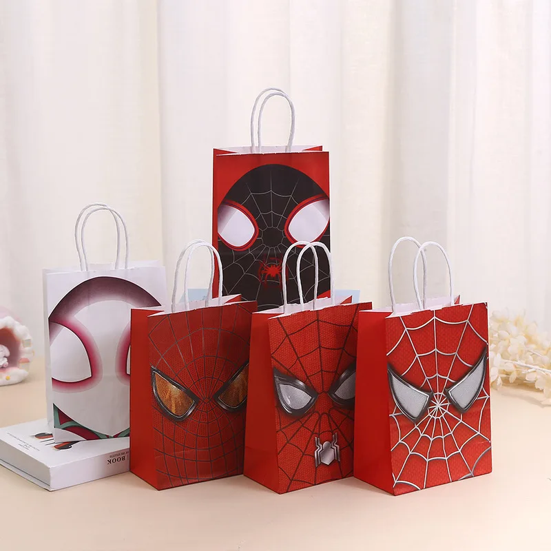 10/20pcs Marvel Spider Man Birthday Theme Portable Paper Bag Cute Color Square Bottom Gift Packaging Bag Gift Storage Bag