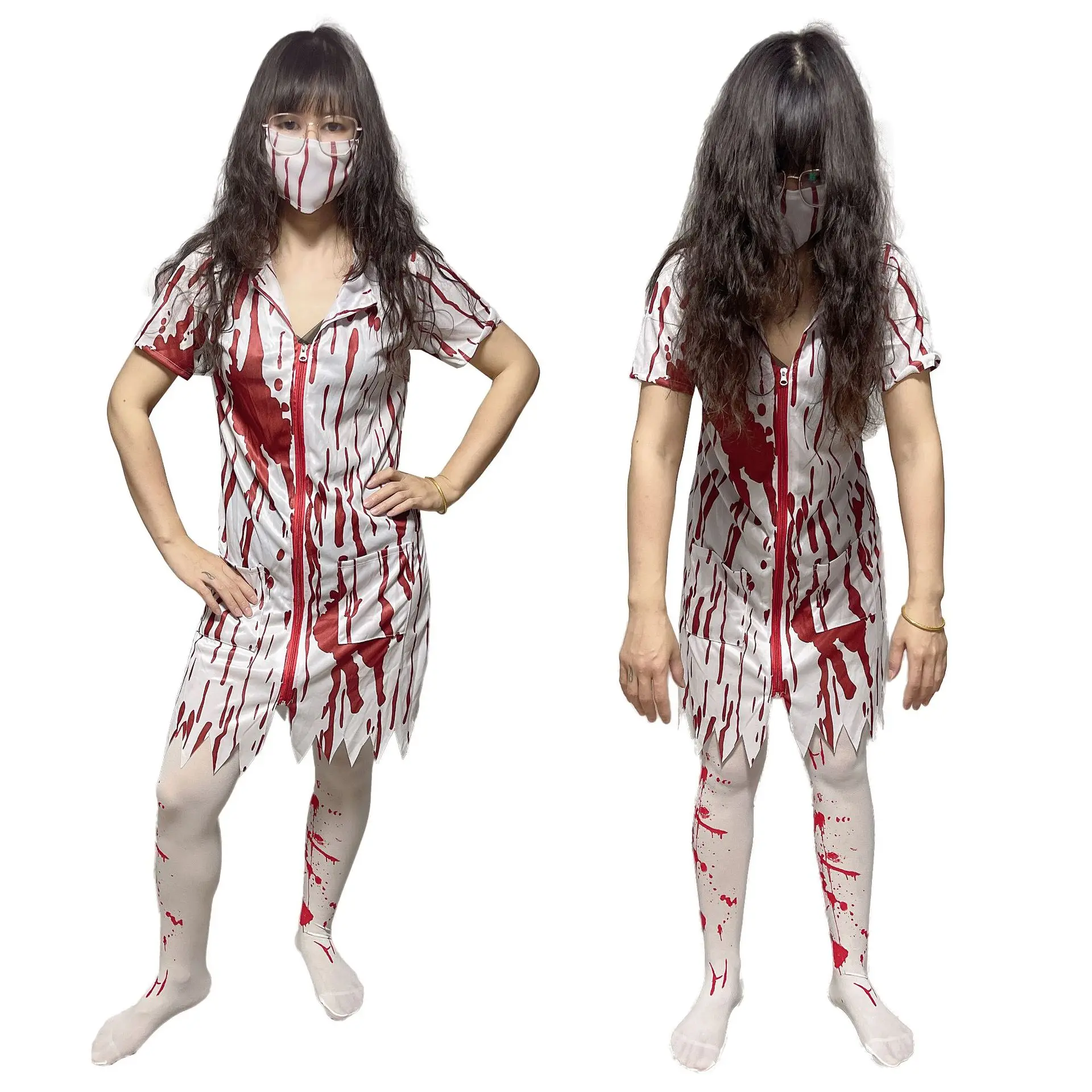 Cosplay Adult Party Costume Horror Doctor Costume with Blood Doctor Costume Gory Nurse Costume Halloween Party Props
