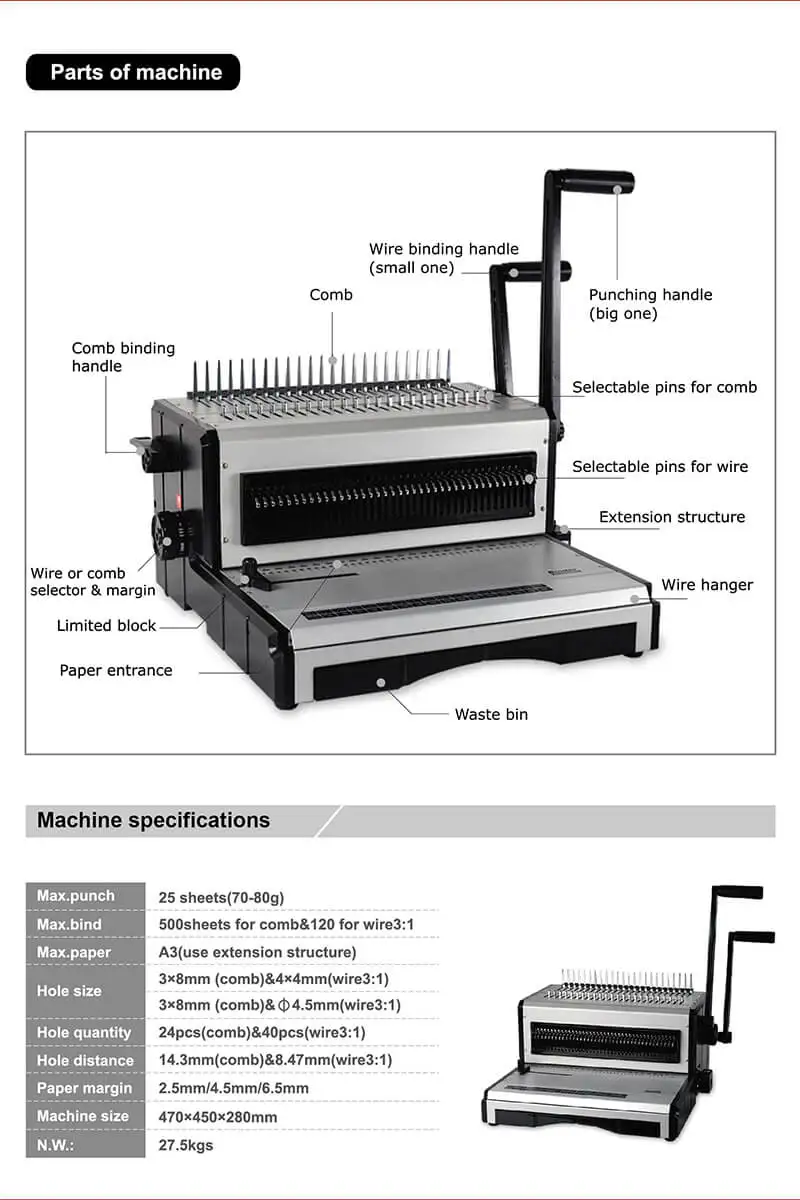 ST2960 Manual Power Multifunction Binding Machine for Plastic Ring and Wire Ring Binding Strips