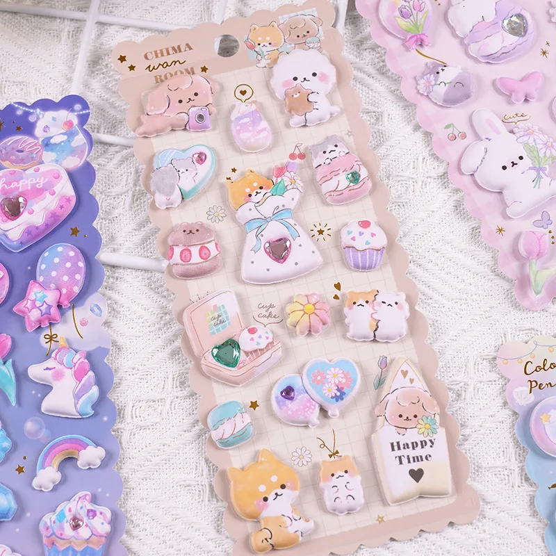 1 pc Random Kawaii Cartoon Animals Crystal Decorative 3D Puffy Stickers Cute Stationery Diy Scrapbooking Sticker