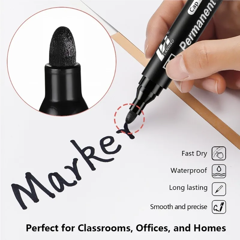 6pcs Hard Head 3mm Oily Big Head Marker Pen,Non Fading Convenient Large Capacity Big Head Marker Pen,School Office Supplies