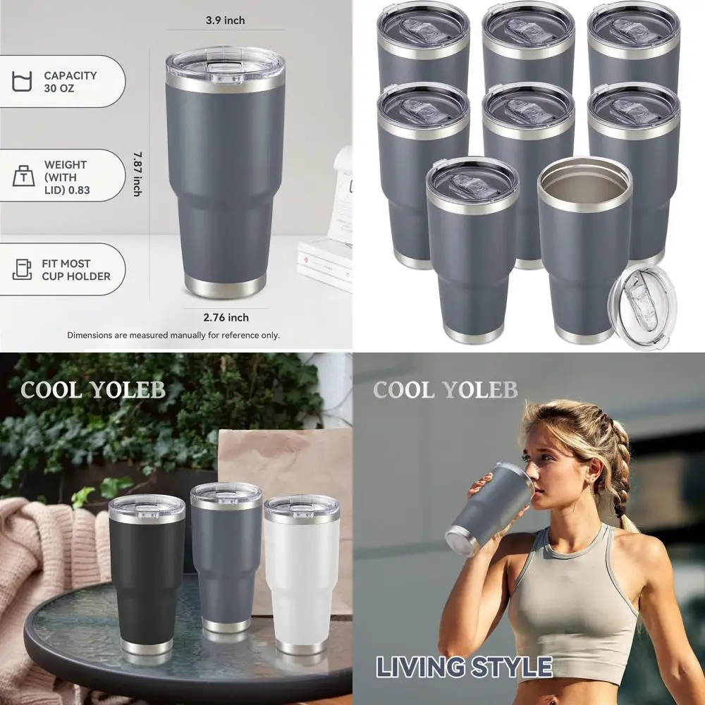 

Vacuum Insulated Stainless Steel Tumbler Set, 30 oz, Leak-Proof, Double Wall, Reusable Travel Mugs, Keeps Cold for 12 Hours, Pow