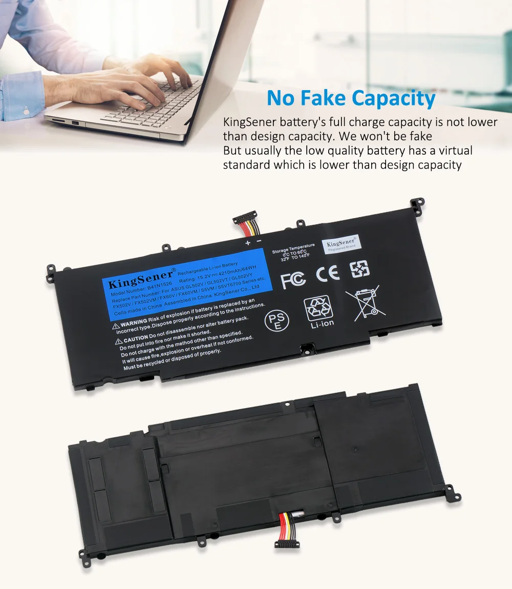 KingSener B41N1526 Laptop Battery For ASUS ROG Strix GL502 GL502V GL502VT GL502VT-1A GL502VM S5 S5VT6700 GL502VT-BSI7N27