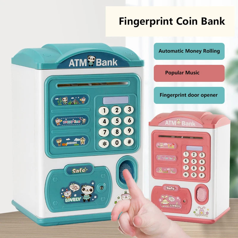 Children\'s Creative Cartoon Fingerprint Money Bank Lights Music ATM Password Box Automatic Coin Roll Gift Toys