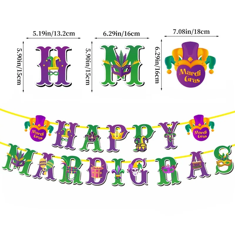 

Carnival Party Decoration HAPPY MARDI GRAS Flag Spiral Pendant DIY Mask Makeup Dance Performance Costume