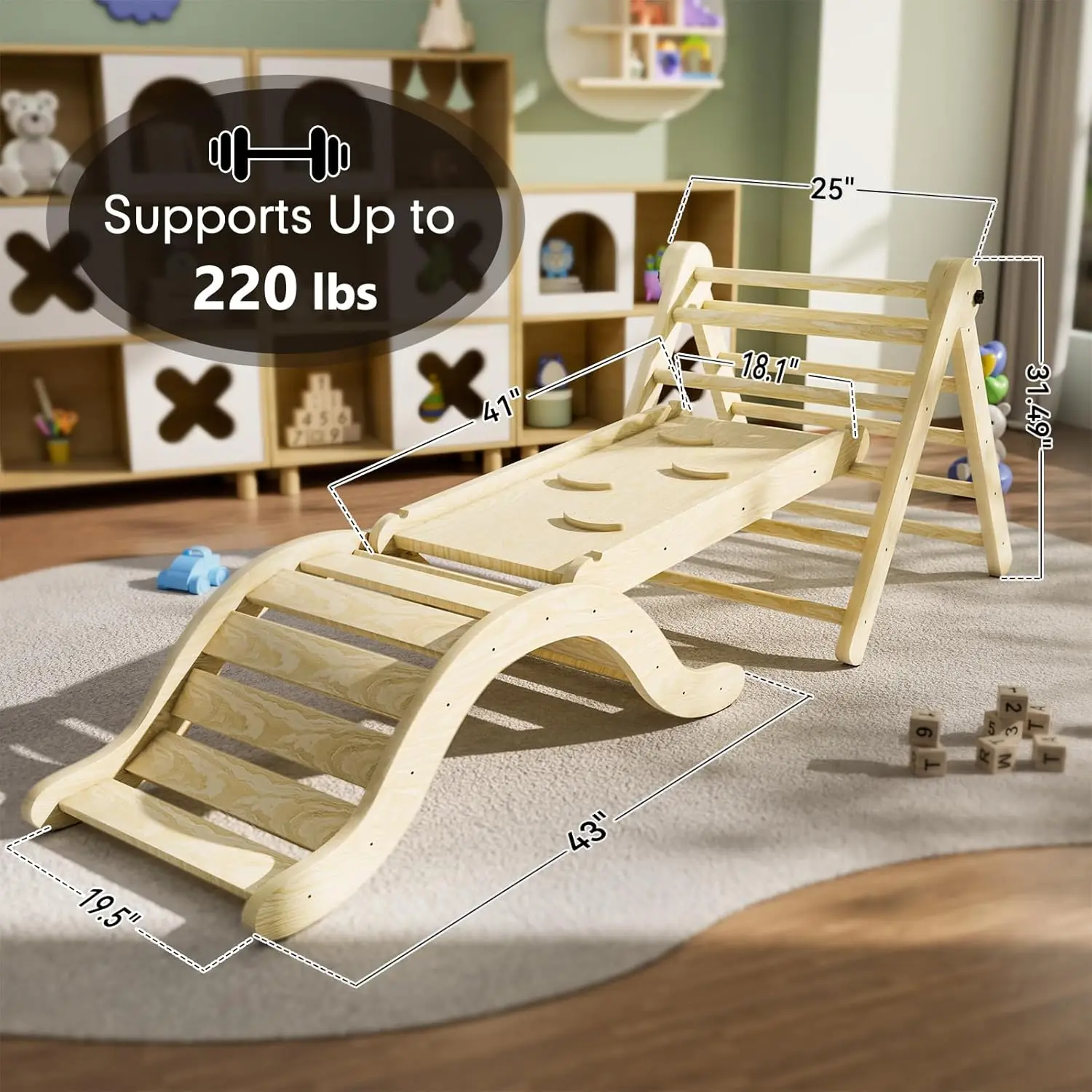 ชุดสามเหลี่ยม Climber 5 in 1, เด็กวัยหัดเดินของเล่นปีนเขาในร่มพับ Ramp & Arch & Mat สําหรับ Montessori Play Gym สําหรับ Todd