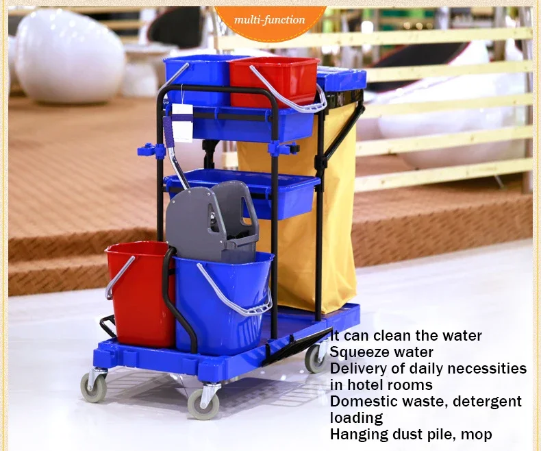 Clean trolley janitor cart with mop bucket Hotel Cleaning trolley