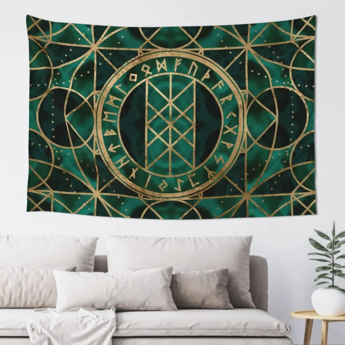 

Web of Wyrd The Matrix of Fate - Gold and Malachite Tapestry Custom Decoration Room Living Room Decoration Tapestry