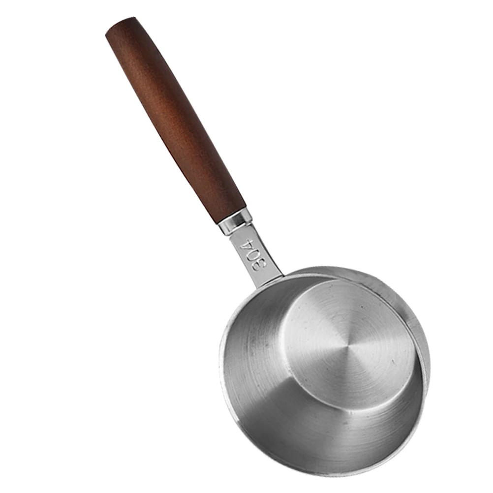 

Stainless Steel Sauce Pot Mini Oil Boil Pot With Wooden Handle Anti-Scald Lightweight Kitchen Cookware For Home Use Dual Spout