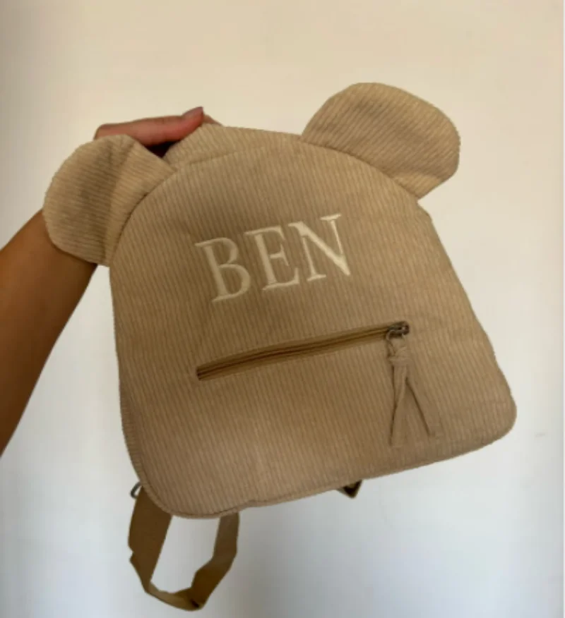 Personalized Corduroy Teddy Bear Backpack, Kindergarten Backpack, Baby Walking Bag, Snack Bag, Embroidered Name, Birthday Gift