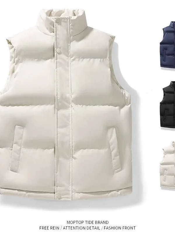 

Autumn Winter Men's Cotton Jaet Vest Loose Stand Collar Faionable Versatile Outerwear for Couples Youthful Active Sle